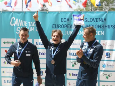Luka Božič Žiga Lin Hočevar in Benjamin Sav&scaron;ek19.05.2024 - Evropsko prvenstvo Kajak Kanu na divjih vodah Tacen 2024 - FOTO: Luka Cjuha