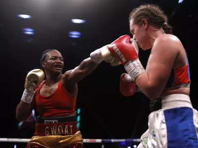 Boxing - Claressa Shields v Ema Kozin - Motorpoint Arena Cardiff, Cardiff, Wales, Britain - February 5, 2022 Claressa Shields in action against Ema Kozin Action Images via Reuters/Andrew Couldridge
