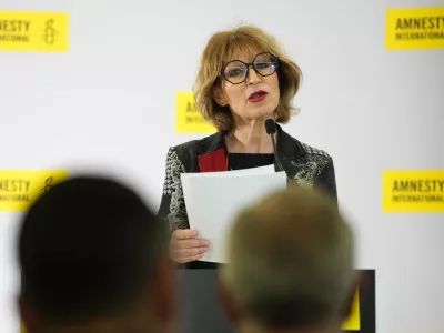 EMBARGOED UNTIL 00.01 UTC APRIL 24,2024 Agnes Callamard, Secretary General of Amnesty International, speaks at a press conference in London, ahead of the launch of 'The State of the World's Human Rights', its annual report on the global human rights situation, Tuesday, April 23, 2024. The report will be published on Wednesday April 24, covering 155 countries and including regional and global analyses, it provides the most comprehensive overview of human rights trends and developments in the world today. (AP Photo/Kirsty Wigglesworth)