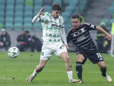 Augustin Doffo (levo)- 24.10.2024 - nogomet - 2. krog liga&scaron;kega dela v evropski konferenčni ligi - Olimpija: Lask//FOTO: Jaka Gasar