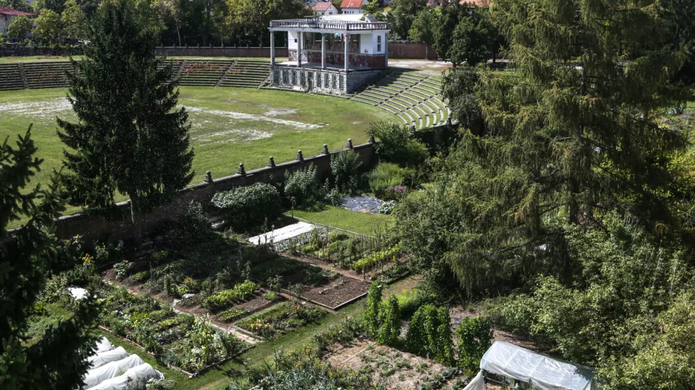 - zemlji&scaron;če med stadionom in Fondovimi bloki. - vrtički - - 04.08.2017 - Plečnikov stadion za Bežigradom &ndash; &scaron;portni park poslovneža Jožeta Pečečnika - kulturni spomenik  //FOTO: Luka Cjuha.