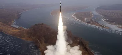 This photo provided by the North Korean government, shows what it says a test fire of new type intermediate-range hypersonic ballistic missile at an undisclosed place in North Korea Monday, Jan. 6, 2025. Independent journalists were not given access to cover the event depicted in this image distributed by the North Korean government. The content of this image is as provided and cannot be independently verified.Korean language watermark on image as provided by source reads: "KCNA" which is the abbreviation for Korean Central News Agency. (Korean Central News Agency/Korea News Service via AP)