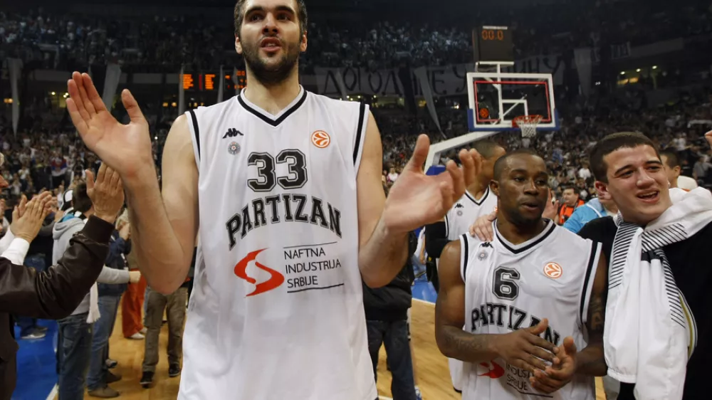 Slavko Vranes kosarkas Partizana na utakmici plej ofa TOP 8 Evrolige protiv Makabija Tel Aviv hala Beogradska arena radost01.04.2010. godineFoto: Marko Metlas