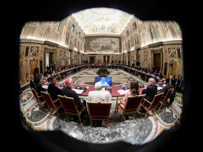 Pope Francis speaks during the World Leaders Summit on children's rights at the Vatican, February 3, 2025.  Vatican Media/&shy;Handout via REUTERS  ATTENTION EDITORS - THIS IMAGE WAS PROVIDED BY A THIRD PARTY.