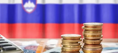 Euro banknotes and coins in front of the national flag of Slovenia / Foto: Zerbor