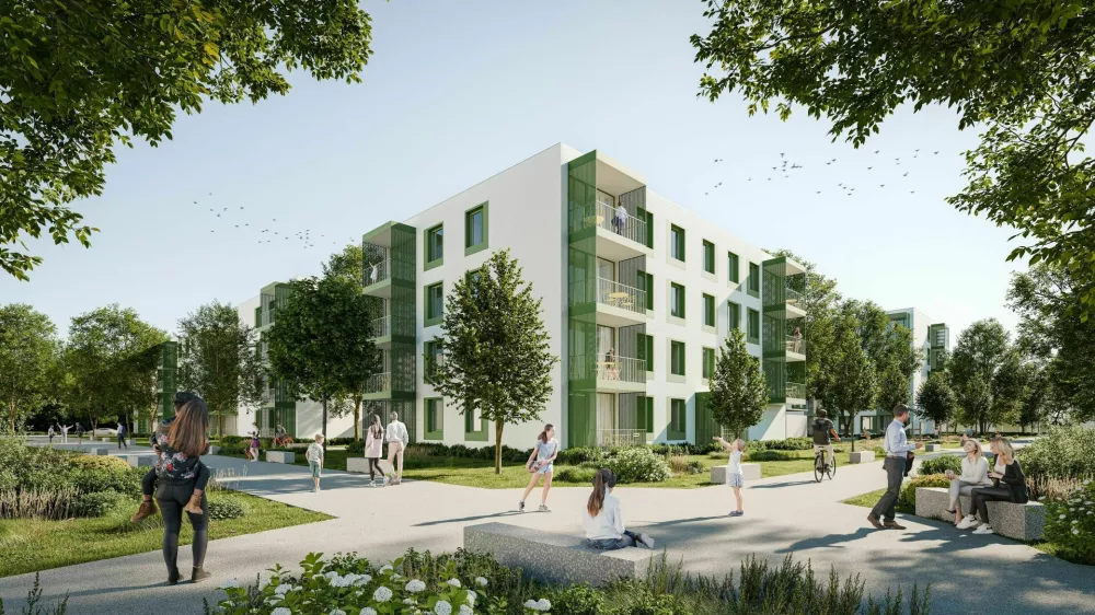 Tako bo čez tri leta izgledala stanovanjska soseska s 126 neprofitnimi najemnimi stanovanji v Dečkovem naselju. Foto:&nbsp;Arhitektura MJ