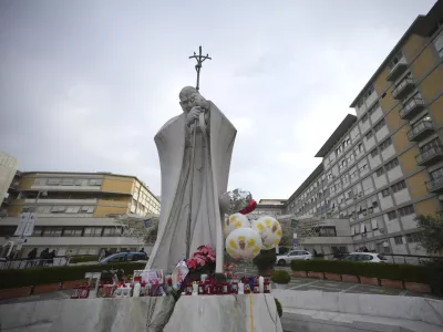 A view of the Agostino Gemelli Polyclinic, in Rome, Monday, Feb. 24, 2025 where the Pontiff is hospitalized since Friday, Feb. 14. (AP Photo/Alessandra Tarantino)