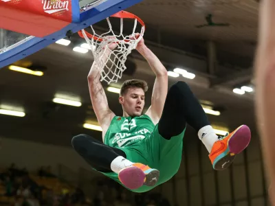 Luka &Scaron;čuka in action during ABA League 2023-2024 regular season basketball match between Cedevita Olimpija and Krka in Ljubljana, Slovenia on December 16, 2023. Foto: Filip Barbalic