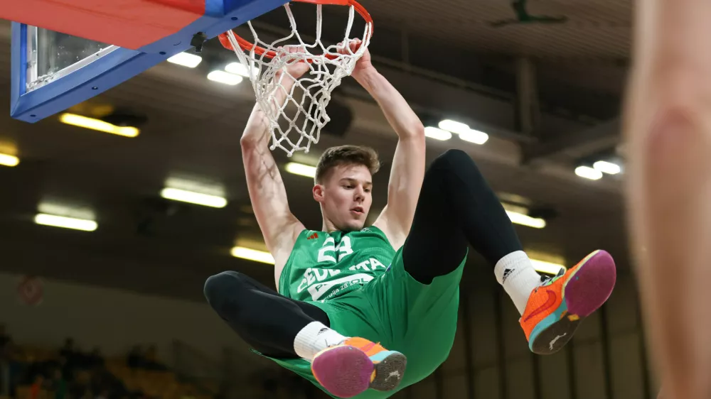 Luka &Scaron;čuka in action during ABA League 2023-2024 regular season basketball match between Cedevita Olimpija and Krka in Ljubljana, Slovenia on December 16, 2023. Foto: Filip Barbalic