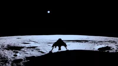 Firefly Aerospace's Blue Ghost spacecraft casts a shadow on the Moon's surface in this handout image obtained by Reuters on March 2, 2025. Firefly Aerospace/Handout via REUTERS  THIS IMAGE HAS BEEN SUPPLIED BY A THIRD PARTY NO RESALES. NO ARCHIVES MANDATORY CREDIT