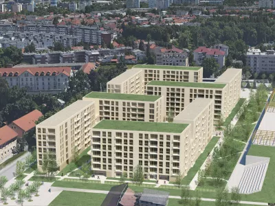 Stanovanjsko sosesko Mestni kare Pov&scaron;etova bodo sestavljali &scaron;tirje bloki. Foto:&nbsp;Gužič Trplan arhitekti