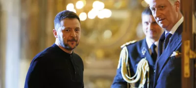 Belgium's King Philippe, right, meets with Ukraine's President Volodymyr Zelenskyy at the Royal Palace in Brussels, Thursday, March 6, 2025. (AP Photo/Geert Vanden Wijngaert, Pool)