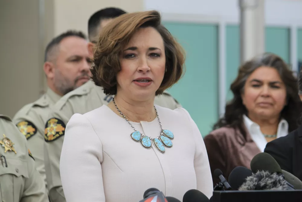 Chief Medical Investigator Heather Jarrell with the New Mexico Office of the Medical Investigator answers questions about the investigation into the deaths of actor Gene Hackman and his wife Betsy Arakawa during a news conference in Santa Fe, New Mexico, on Friday, March 7, 2025. (AP Photo/Susan Montoya Bryan)