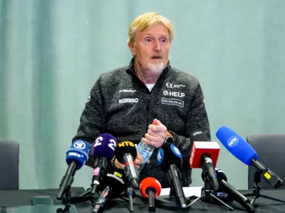 Nordic Skiing - FIS Nordic World Ski Championships - Trondheim, Norway - March 9, 2025 Jumping Director Jan-Erik Aalbu during a press conference after three out of four Norwegian jumpers were disqualified after the large hill race in Trondheim. Terje Pedersen/NTB via REUTERS  ATTENTION EDITORS - THIS IMAGE WAS PROVIDED BY A THIRD PARTY. NORWAY OUT. NO COMMERCIAL OR EDITORIAL SALES IN NORWAY.