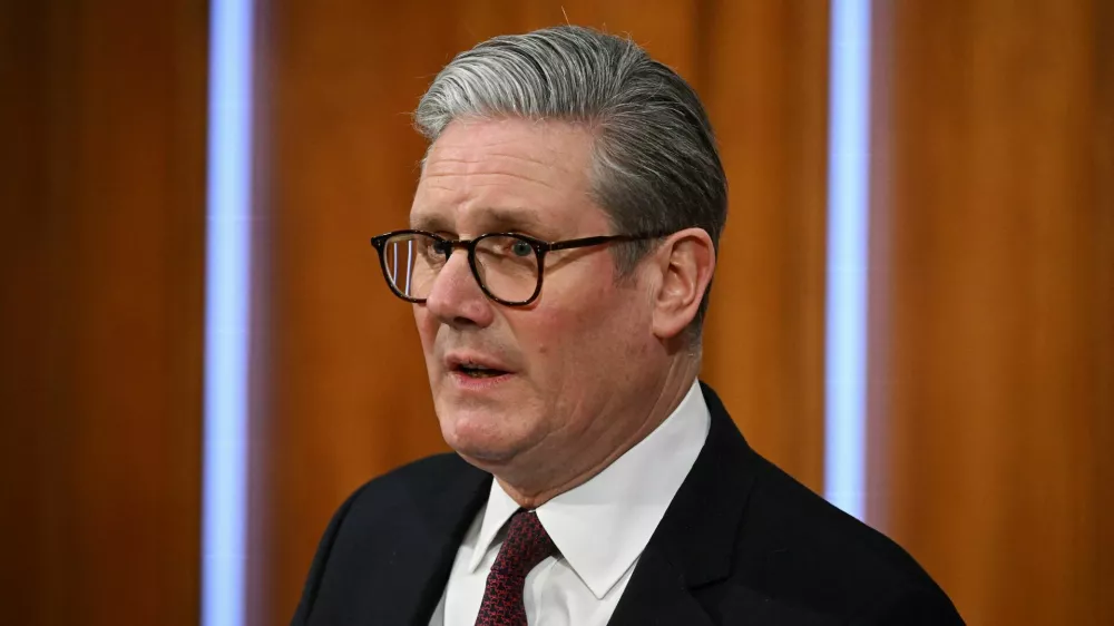 British Prime Minister Keir Starmer attends a press conference following a virtual summit video conference at 10 Downing Street on March 15, 2025 in London, Britain. The call with European and world leaders was held to discuss the future of a peace plan in Ukraine.   Leon Neal/Pool via REUTERS