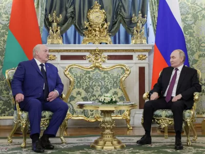 Russia's President Vladimir Putin attends a meeting with his Belarusian counterpart Alexander Lukashenko at the Kremlin in Moscow, Russia, March 13, 2025. Sputnik/Gavriil Grigorov/Pool via REUTERS ATTENTION EDITORS - THIS IMAGE WAS PROVIDED BY A THIRD PARTY.
