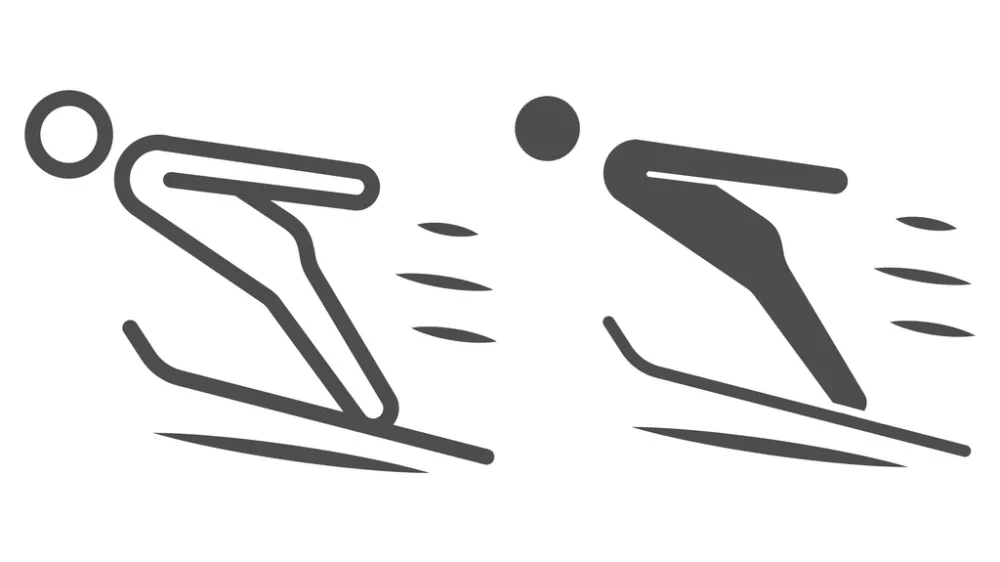 Ski Jumper line and solid icon, Winter sport concept, Ski jumping silhouette sign on white background, Springboard jumper icon in outline style for mobile concept and web design. Vector graphics / Foto: Turac Novruzova