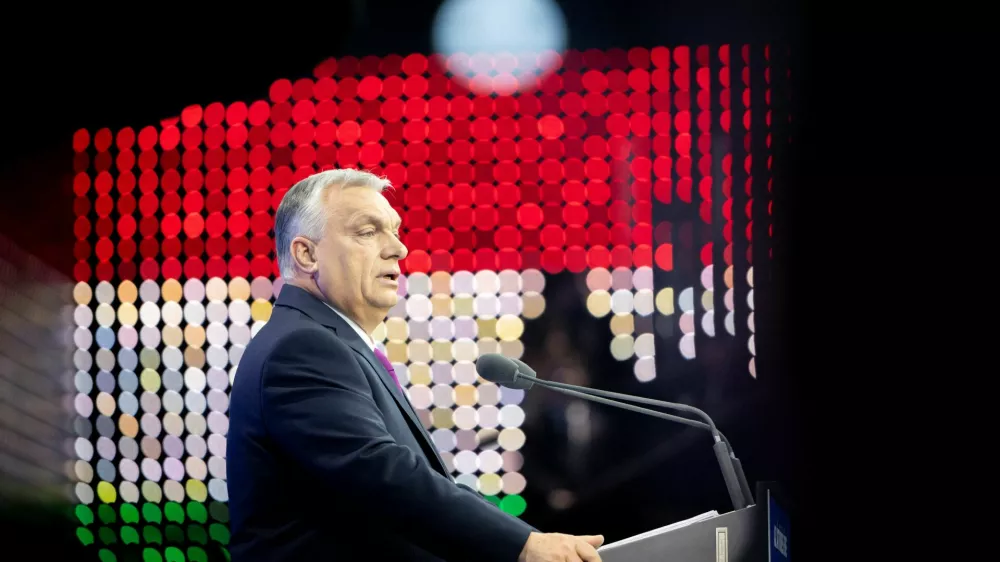 Hungarian Prime Minister Viktor Orban delivers his annual State of the Nation speech, in Budapest, Hungary, February 22, 2025. MTI/PM Office/Zoltan Fischer/Pool via REUTERS