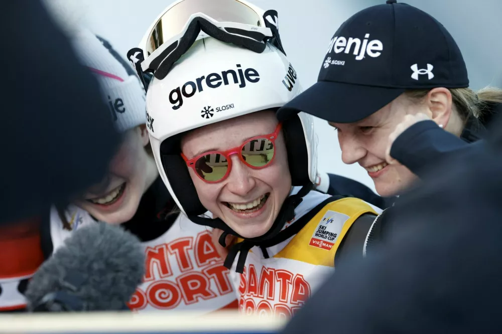 Nordic Combined - FIS Nordic Combined World Cup - Lahti, Finland - March 21, 2025 Slovenia's Nika Prevc reacts after winning the women's HS130 ski jumping competition Pepe Korteniemi/Lehtikuva via REUTERS  ATTENTION EDITORS - THIS IMAGE WAS PROVIDED BY A THIRD PARTY. NO THIRD PARTY SALES. NOT FOR USE BY REUTERS THIRD PARTY DISTRIBUTORS. FINLAND OUT. NO COMMERCIAL OR EDITORIAL SALES IN FINLAND.