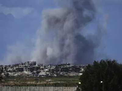 Smoke rises following an Israeli bombardment in the Gaza Strip, as seen from southern Israel, Wednesday, March 19, 2025. (AP Photo/Ariel Schalit)