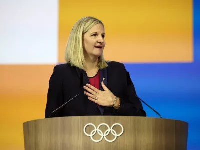 Olympics - 144th IOC Session - Costa Navarino, Pylos, Greece - March 20, 2025 Kirsty Coventry looks on as she is elected the new president of the International Olympic Committee (IOC) REUTERS/Louisa Gouliamaki