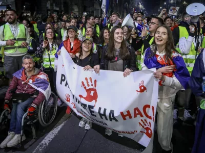 &Scaron;tuentje na protestu15.3.2025 - Beograd - Srbija - &scaron;tudentski protest - največji shod v zgodovini SrbijeFoto: Luka Cjuha