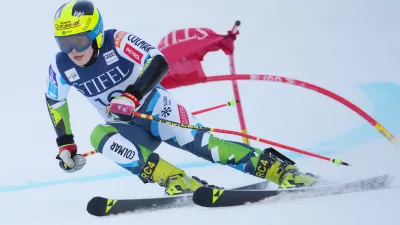 Mar 25, 2025; Sun Valley, ID, USA; Neja Dvornik of Slovenia during the first run of the women's giant slalom alpine skiing race in the 2025 FIS Ski World Cup at Sun Valley. Mandatory Credit: Michael Madrid-Imagn Images