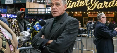 FILE - George Clooney participates in the "Good Night, and Good Luck" Broadway cast announcement at the Winter Garden Theatre on Feb. 6, 2025, in New York. (Photo by Christopher Smith/Invision/AP, File)