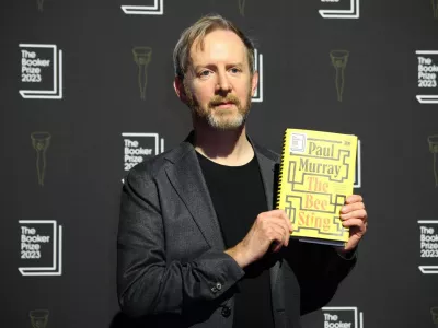 London, UK. Paul Murray poses with his novel The Bee Sting as one of short listed authors for the 2023 Booker Prize. Queen Elizabeth Hall, Southbank Centre. The winner will be announced on Sunday 26th November. Photocall. 23rd November 2023.,Image: 823999627, License: Rights-managed, Restrictions: WORLDWIDE RIGHTS, Model Release: no
