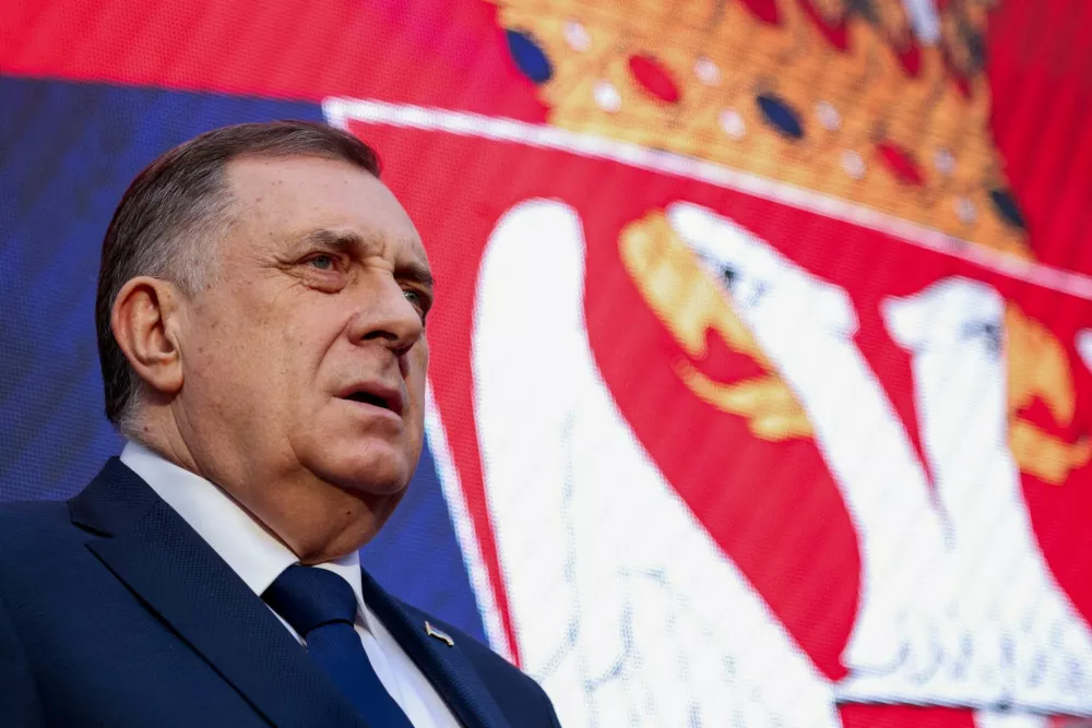 FILE PHOTO: President of Republika Srpska (Serb Republic) Milorad Dodik attends a protest in Banja Luka, Bosnia and Herzegovina, February 25, 2025. REUTERS/Amel Emric/File Photo