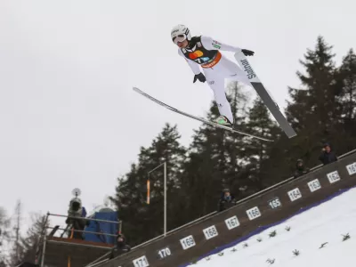Anže Lani&scaron;ek29.03.2025 - finale svetovnega pokala v smučarskih skokih, mo&scaron;ki, ekipna tekma; PLANICA 2025 - Foto: Luka Cjuha