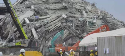 Rescuers work at the site of an under-construction high-rise building that collapsed after an earthquake in Bangkok, Thailand, Monday, March, 31, 2025. (AP Photo/Manish Swarup)