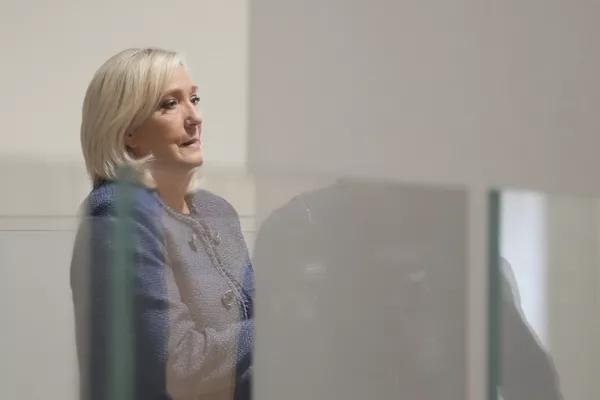 French far-right leader Marine Le Pen arrives at a Paris court expected to deliver a verdict in an embezzlement case that could shake up French politics and derail far-right leader Marine Le Pen's career Monday, March 31, 2025 in Paris. (AP Photo/Thibault Camus)