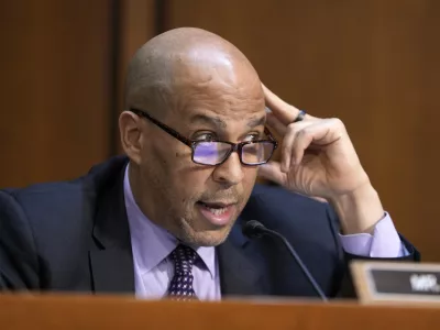 FILE - Sen. Cory Booker, D-N.J.,, speaks during a confirmation hearing before the Senate Judiciary Committee at the Capitol in Washington, Jan. 30, 2025.&nbsp;(AP Photo/Ben Curtis, File)