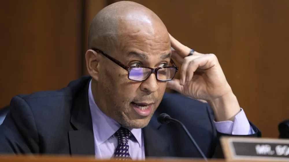 FILE - Sen. Cory Booker, D-N.J.,, speaks during a confirmation hearing before the Senate Judiciary Committee at the Capitol in Washington, Jan. 30, 2025.&nbsp;(AP Photo/Ben Curtis, File)