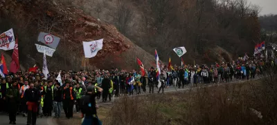 Serbian students march on their way towards the city of Nis during their protest over the fatal November 2024 Novi Sad railway station roof collapse, near the village of Vrelo, Serbia February 28, 2025. REUTERS/Stoyan Nenov