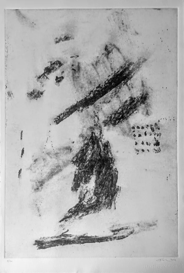 Črtomir Frelih: NN, 2024, kolagrafija, 80 &times; 60 cm F osebni arhiv avtorja