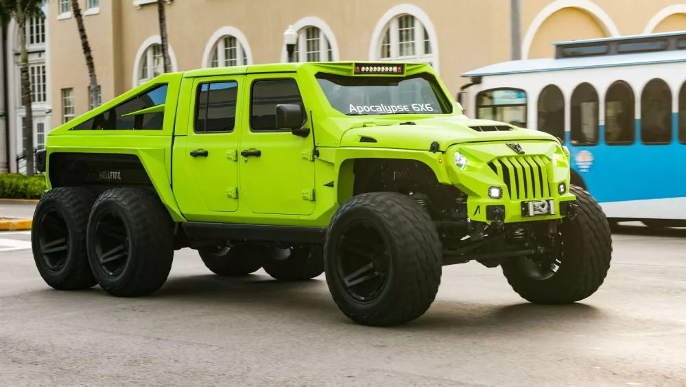 Miami, Florida, USA - November 20, 2024: Jeep Gladiator Apocalypse HellFire 6x6 pickup truck. Green pickup truck Jeep Gladiator. Car Jeep Gladiator outdoor. Jeep Gladiator Apocalypse HellFire 6x6.,Image: 991198065, License: Royalty-free, Restrictions:, Model Release: no / Foto: Profimedia