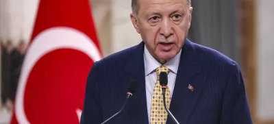 FILE - Turkish President Recep Tayyip Erdogan speaks during a joint statement to the media in Baghdad, April 22, 2024. Turkey on Thursday, May 2, suspended all imports and exports to Israel citing the country's ongoing military action in Gaza and vowed to continue to impose other measures until the Israeli government allows the flow of humanitarian to the region. (Ahmad Al-Rubaye/Pool Photo via AP, File)