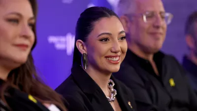 Israel's Eurovision 2025 representative and survivor of the October 7, 2023 attack, Yuval Raphael, attends a press conference after premiering her song 'New Day Will Rise' in Tel Aviv, Israel March 9, 2025. REUTERS/Ronen Zvulun