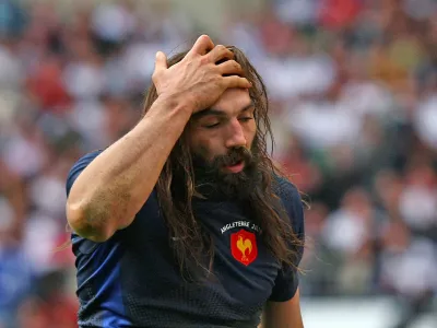 Sebastien Chabal of France reacts during the Six Nations international rugby union match against England at Twickenham stadium in London, Sunday March 15, 2009. (AP Photo/Tom Hevezi)