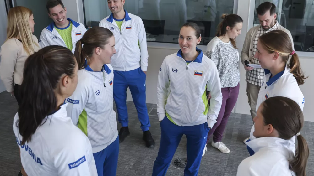 Kaja Juvan- 03.04.2025 - novinarska konferenca ženske reprezentance Slovenije v tenisu pred odhodom na pokal Billie Jean King v Litvi //FOTO: Jaka Gasar