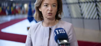 Bruselj, stavbi Europa.Ministrica za zunanje in evropske zadeve Tanja Fajon ob koncu zasedanja zunanjih ministrov EU na sedezu Sveta EU v Bruslju.