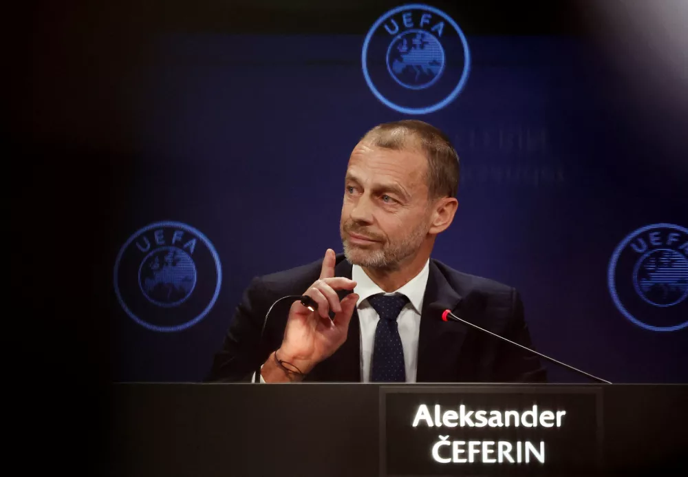 Soccer Football - 49th UEFA Ordinary Congress - Sava Congress Centar, Belgrade, Serbia - April 3, 2025 UEFA President Aleksander Ceferin during a press conference REUTERS/Zorana Jevtic