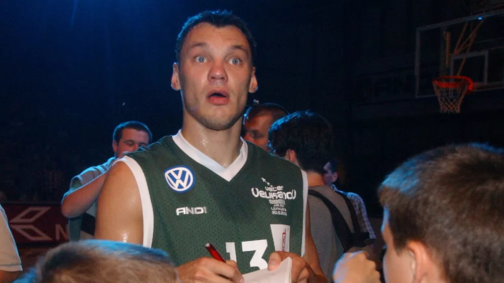 Večer velikanov, slovo od igranja Jureta Zdovca, &Scaron;arunas Jasikevičius //FOTO: Bojan Velikonja