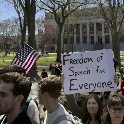 Students, faculty and members of the Harvard University community rally, Thursday, April 17, 2025, in Cambridge, Mass. (AP Photo)