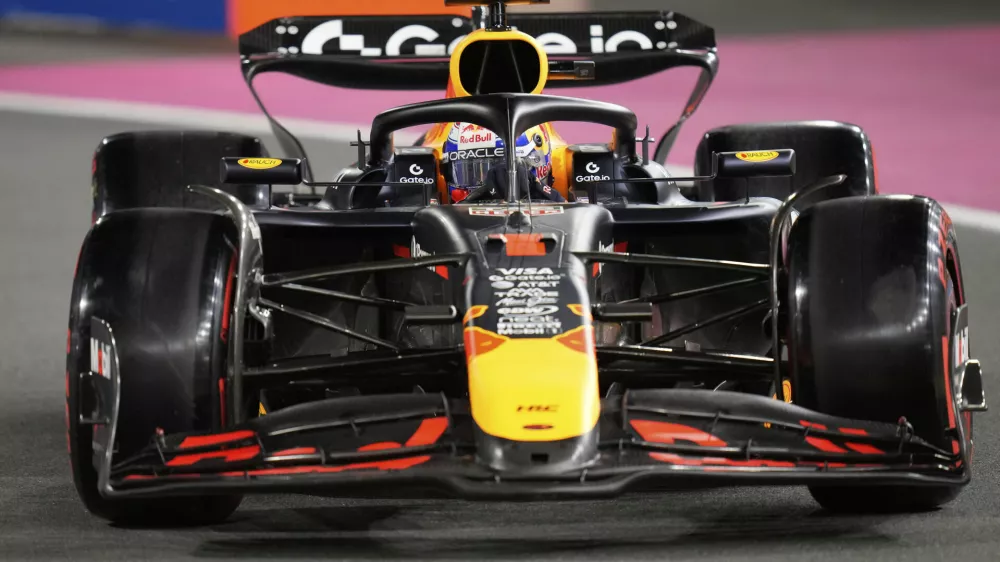 Red Bull driver Max Verstappen of the Netherlands steers his car during the qualifying session ahead of the Formula One Saudi Arabian Grand Prix at the Jeddah Corniche Circuit in Jeddah, Saudi Arabia, Saturday, April 19, 2025. (AP Photo/Darko Bandic)