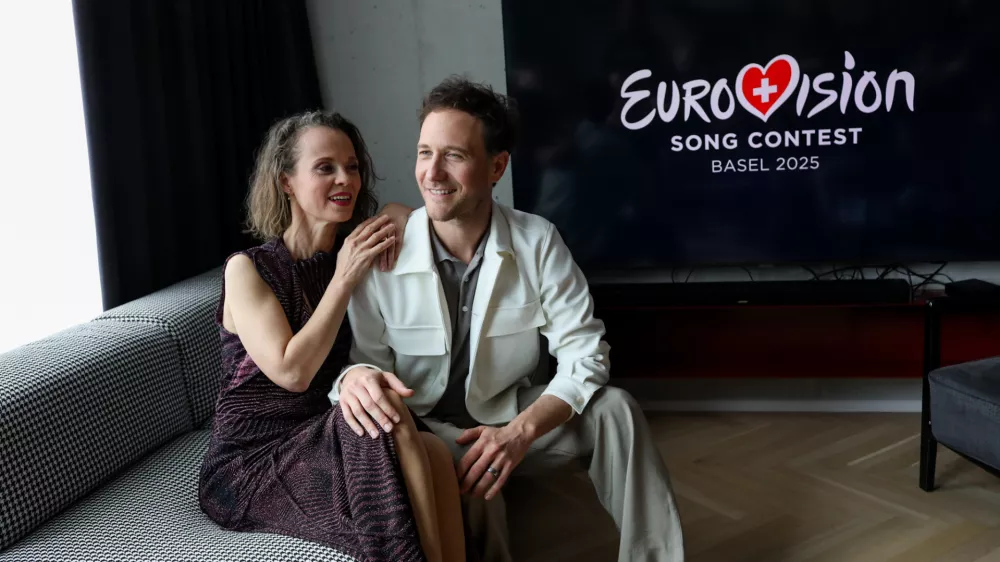  - Mojca Fatur, Klemen Slakonja. - 23.04.2025. - Medijsko druženje z evrovizijskim predstavnikom Klemnom Slakonjo pred odhodom v &Scaron;vico. Foto: Bojan Velikonja