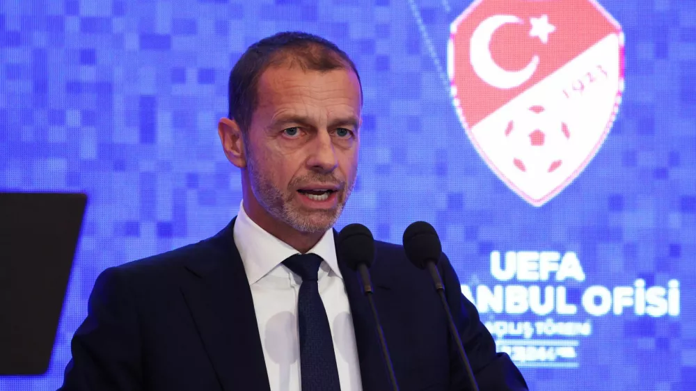 Soccer Football - Opening of UEFA Representation Office - Istanbul, Turkey - April 24, 2025 UEFA President Aleksander Ceferin during the opening ceremony of UEFA's Representation Office REUTERS/Umit Bektas