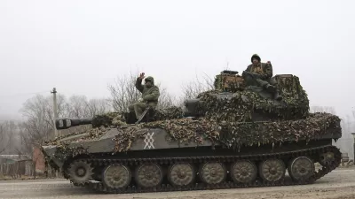 FILE - In this image made from a video distributed by the Russian Defense Ministry Press Service on Friday, March 14, 2025, Russian soldiers ride on a self-propelled gun in Russia's Kursk region. (Russian Defense Ministry Press Service via AP, File)